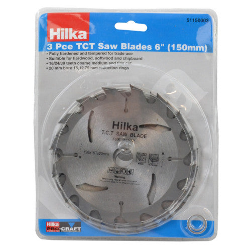 Hilka TCT Saw Blades 20mm bore, 3pc, 150mm