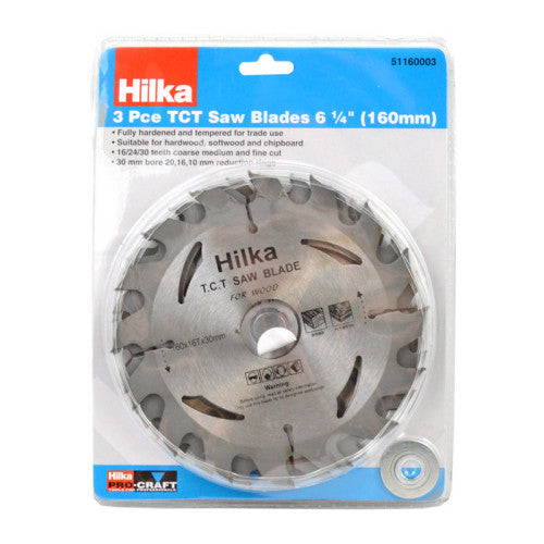 Hilka 3 piece TCT Saw Blades 160mm (6 1/4")